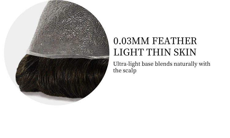 Men’s 0.03mm Thin Skin Hair System - Lightweight Toupee with Natural 80% Density