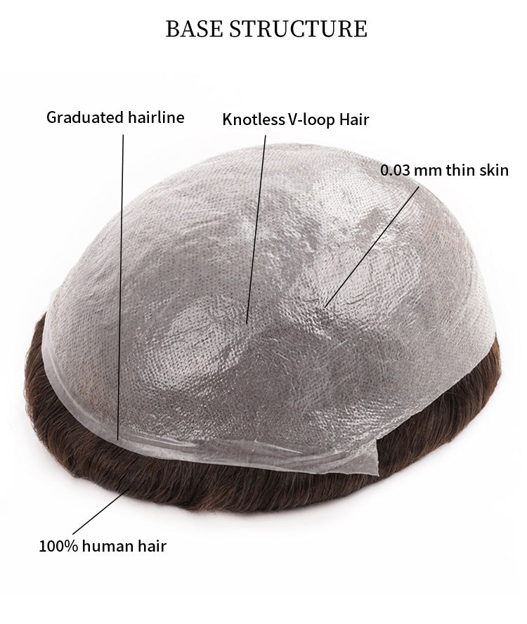 Men’s 0.03mm Thin Skin Hair System - Lightweight Toupee with Natural 80% Density