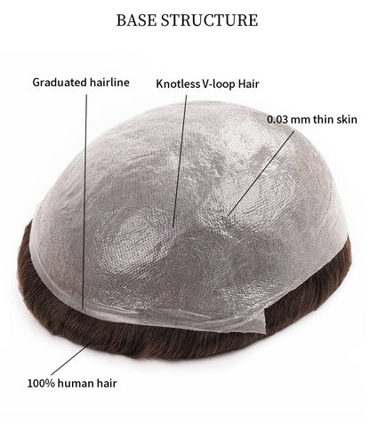 Men’s 0.03mm Thin Skin Hair System - Lightweight Toupee with Natural 80% Density