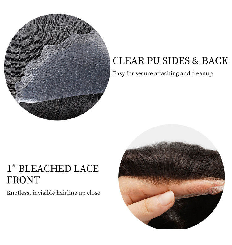 Lace Hair System with PU Sides – Swiss Lace Toupee for Men with Natural Hairline