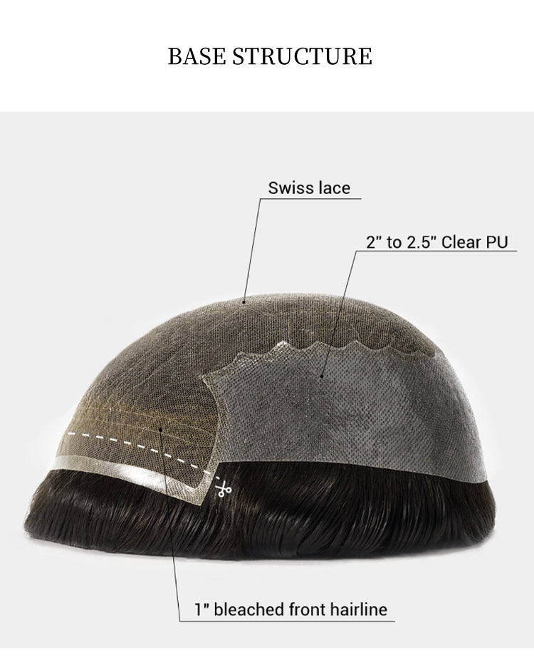 Lace Hair System with PU Sides – Swiss Lace Toupee for Men with Natural Hairline